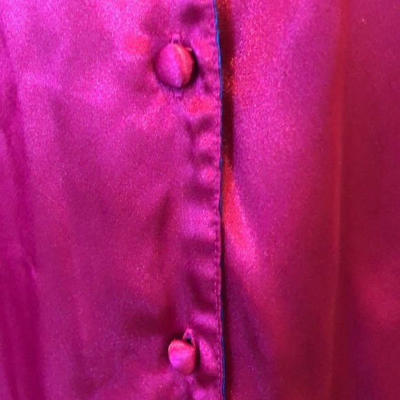 Victoria’s secret hot pink VTG button down long sleeve night gown blue collar  L - Picture 3 of 15